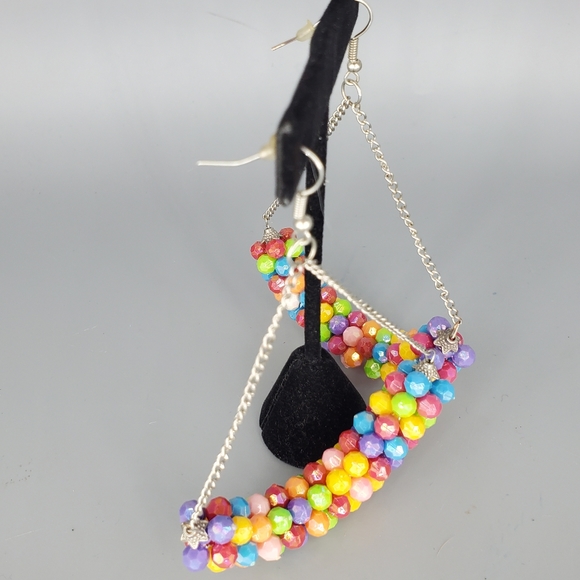 Rainbow Beaded Dangle Earrings - Picture 2 of 6